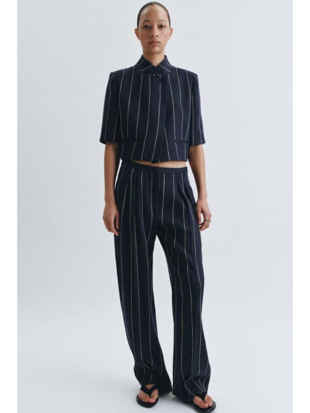 ZARA ZW COLLECTION STRIPED LINEN PANTS - Picture 2 of 7